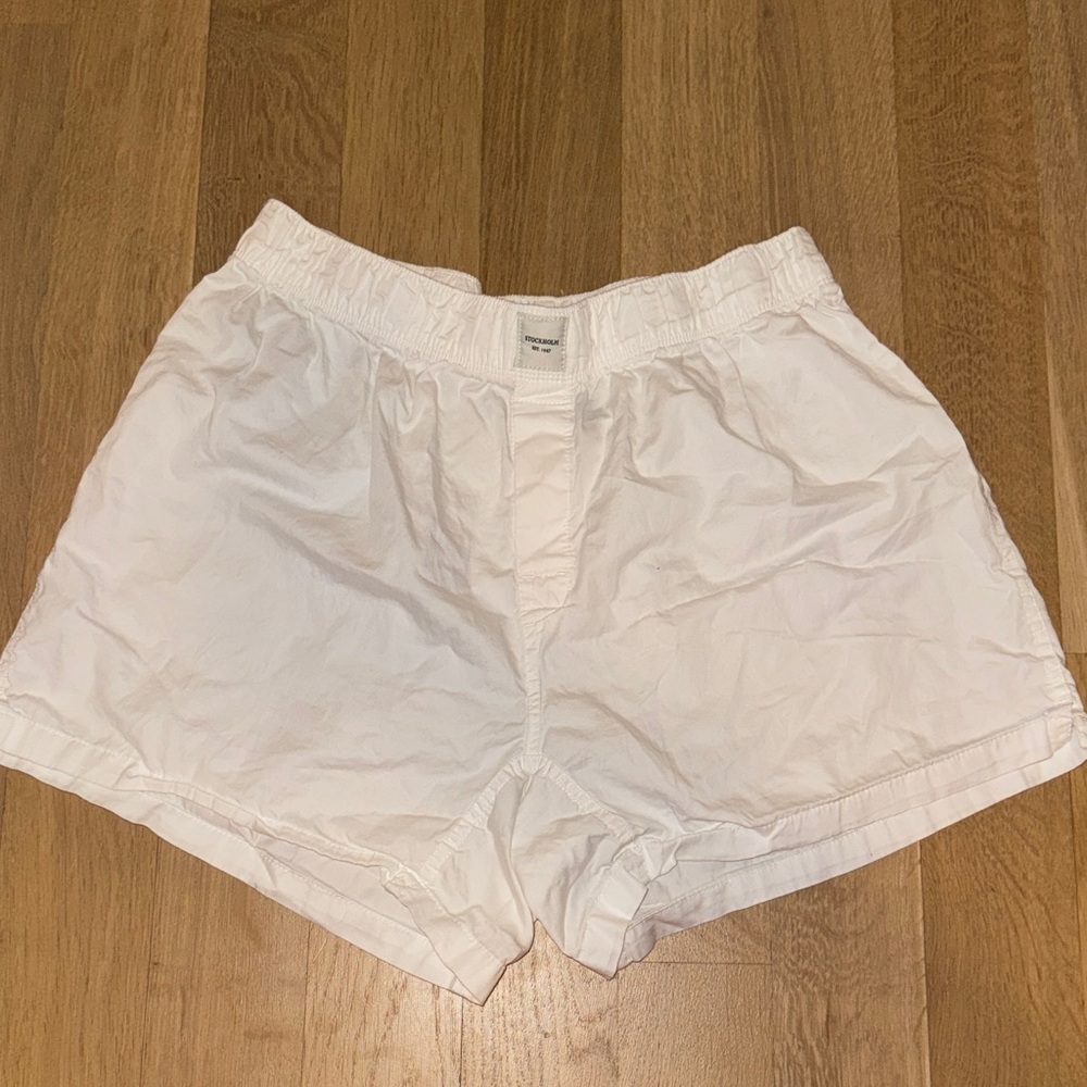 Women's Poplin White Boxer Shorts